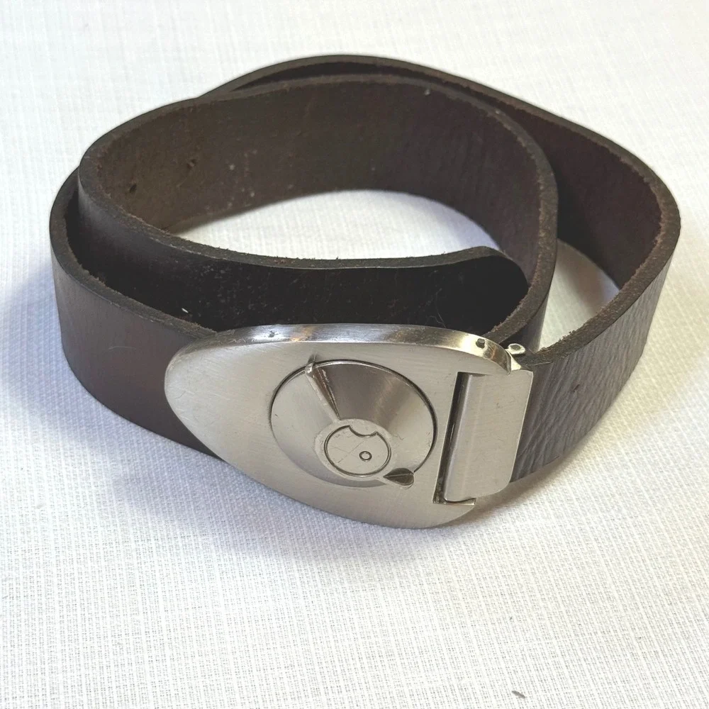 Obscure Men's Leather Belt Size 32 Silver Buckle Casual  Belt Dark Brown READ